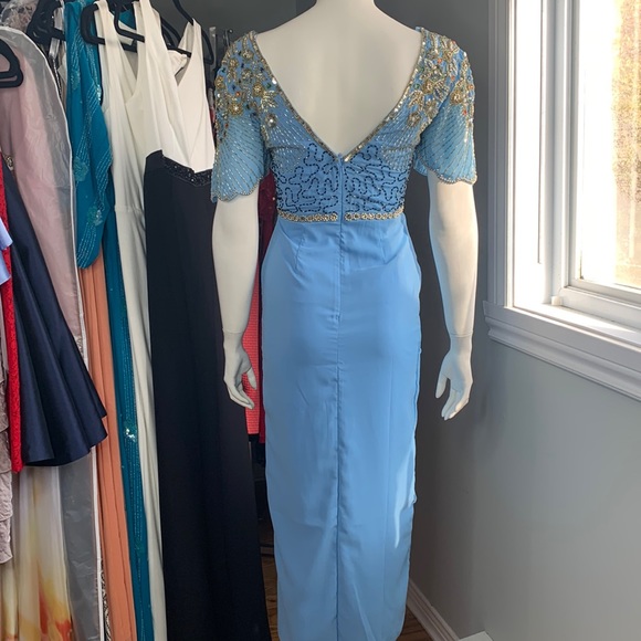 Virgos Loung Blue Beads Embellished Dress Tulip Midi Formal Small New - Picture 8 of 13